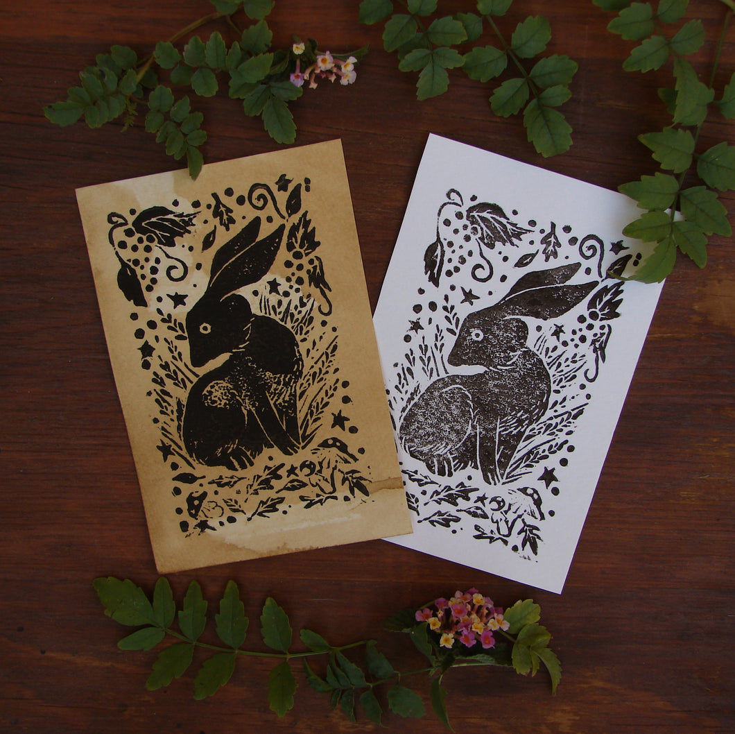 Autumn Rabbit Block Print 3.5 x 5.5