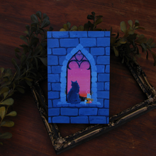 Load image into Gallery viewer, Cat at Gothic Window Postcard 4 x 6