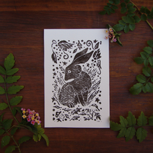 Load image into Gallery viewer, Autumn Rabbit Block Print 3.5 x 5.5
