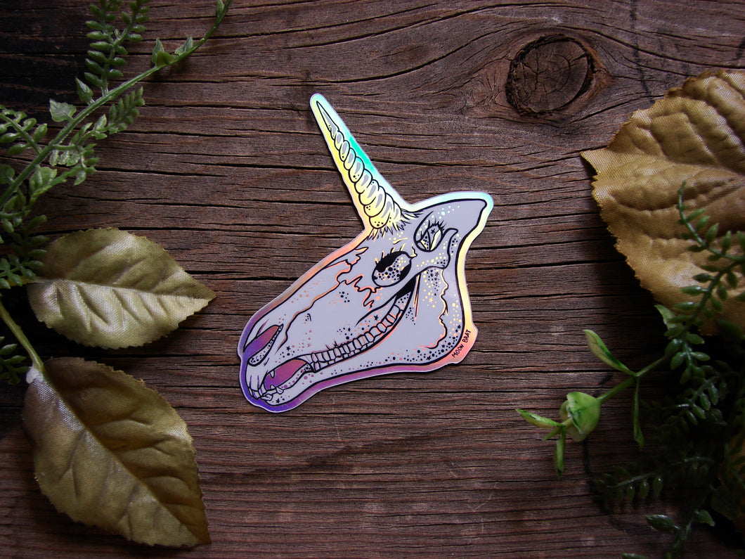 Holo Unicorn Skull Vinyl Sticker